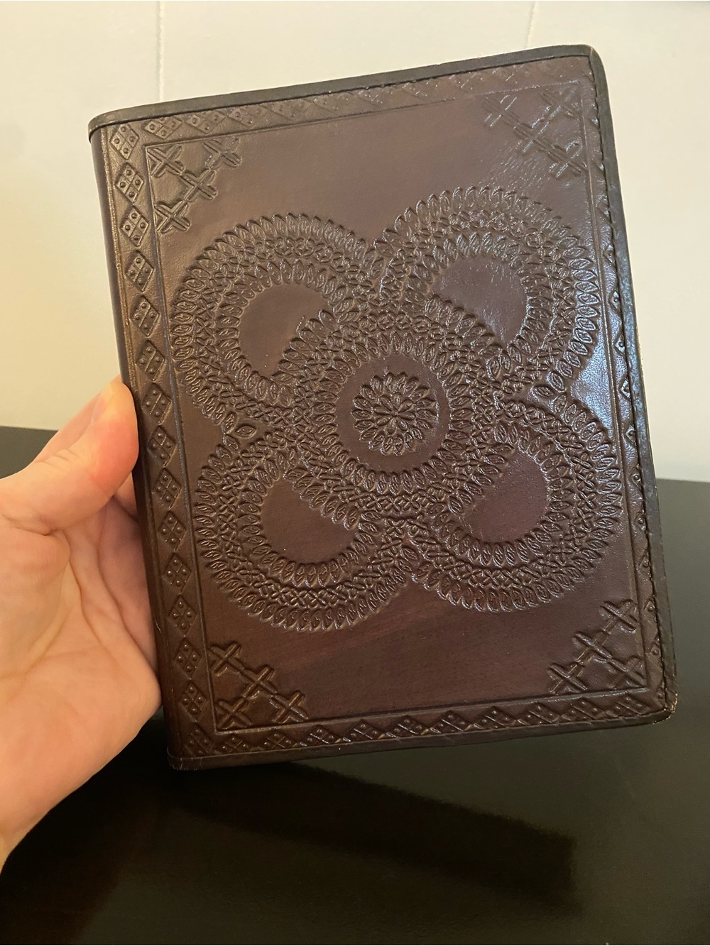 Embossed brown faux leather journal